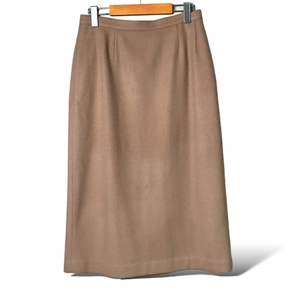 BERNARD COWAN Vintage 93% Virgin Wool, 7% Camel Hair Lined Camel Pencil Skirt 12 - Picture 3 of 11